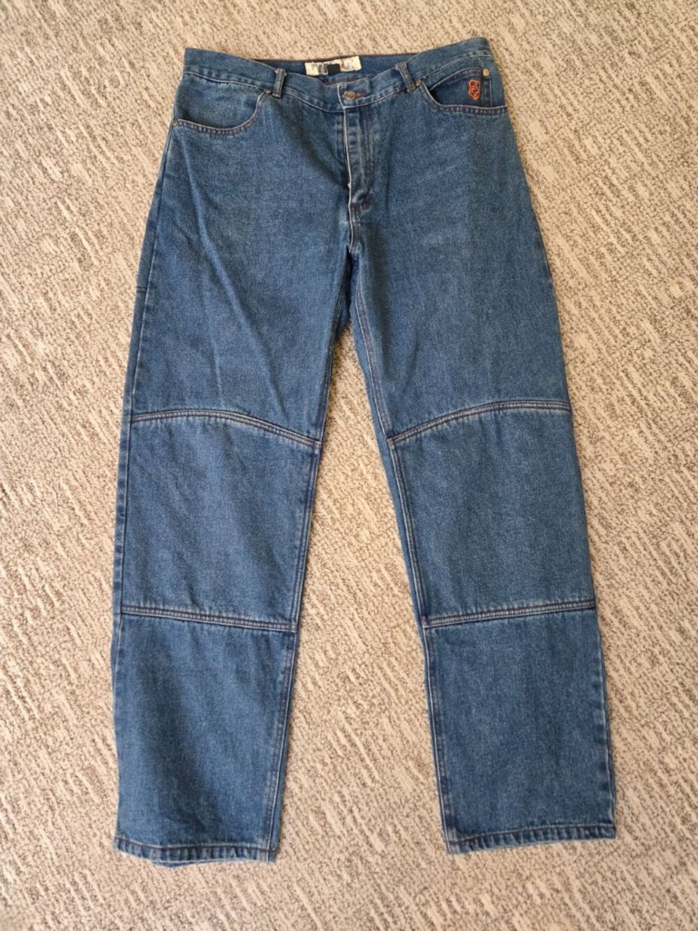 Fieldsheer Mens Double Knee Motorcycle Jeans Blue Denim Straight Leg‎ 34x30